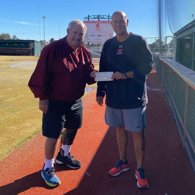 Mesa HoHoKam, Tim Gump presents Grant to Brian Stephenson the Head Boy’s Baseball coach at Seton Catholic Prep. We will be using the funds to purchase new uniforms for our Baseball team.