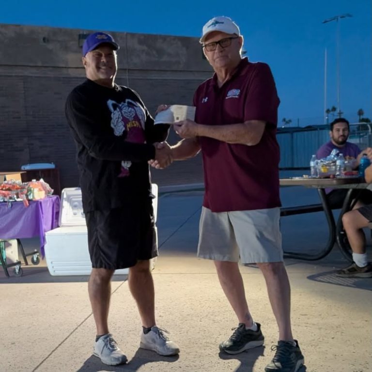 Mesa High School Wrestling Mesa HoHoKam Mark Grant presented a Foundation grant to Mesa High Wrestling Head Coach David DiDomenico. The funds support training, equipment, and continued development of the wrestling program.