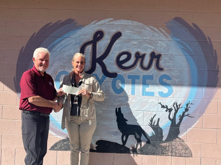 Mountain View High School Pom Mesa HoHoKam Jeremy Felstead presented a Foundation grant to the Mountain View High School Pom team. The funds will support travel to Nationals as well as practice facilities and equipment.