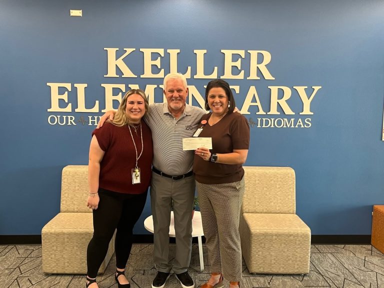 Keller Elementary School Mesa HoHoKam Mark Toon presented a Foundation grant to Keller Elementary Principal Christel Swinehart-Arbogast and Assistant Principal Kensey Tanner. The funds will be used to upgrade sports equipment for students.