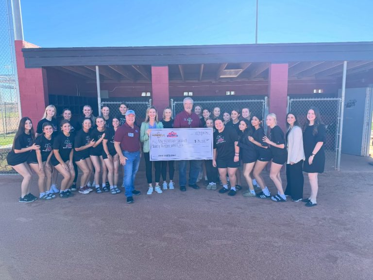 Red Mountain High School Girls Softball Mesa HoHoKam Jim Cox presented a Foundation grant to Coach Bre of Red Mountain Girls Softball. The funds will help replace obstructive fencing with safety netting to improve visibility and safety at the team’s facility.